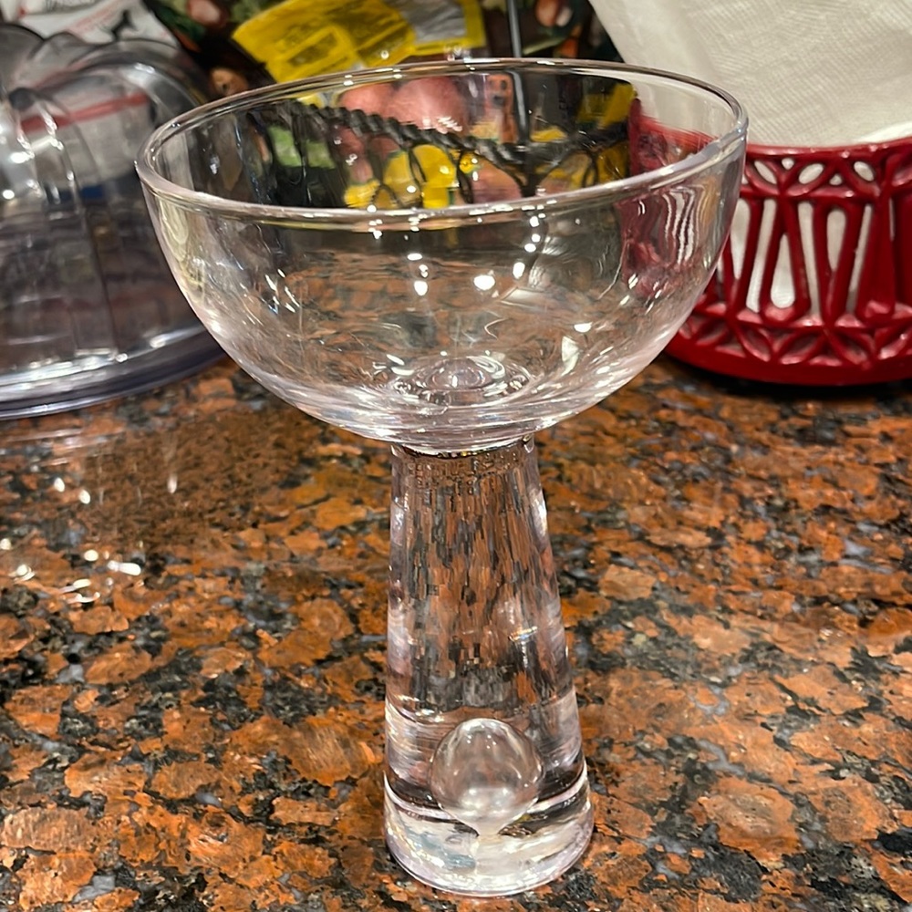 Large blown glass champagne glass shaped bowl on pedestal I used it for poke